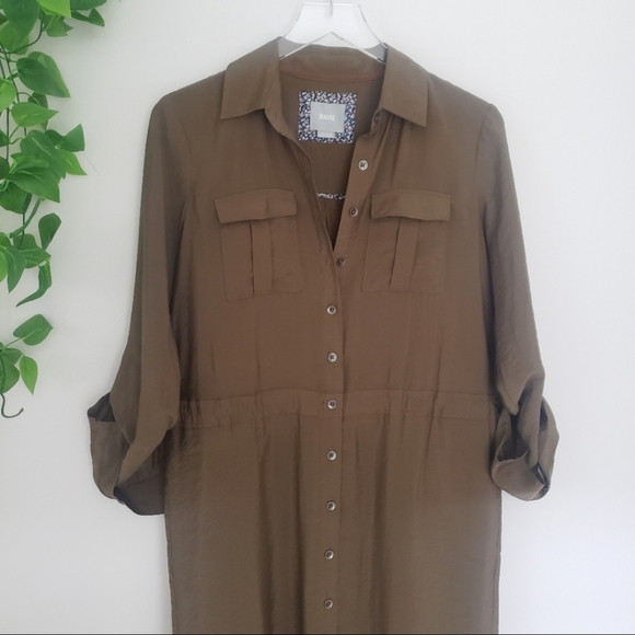 Maeve Anthropologie Button Up Shirt Midi Dress Olive Green XS/S - Picture 8 of 11